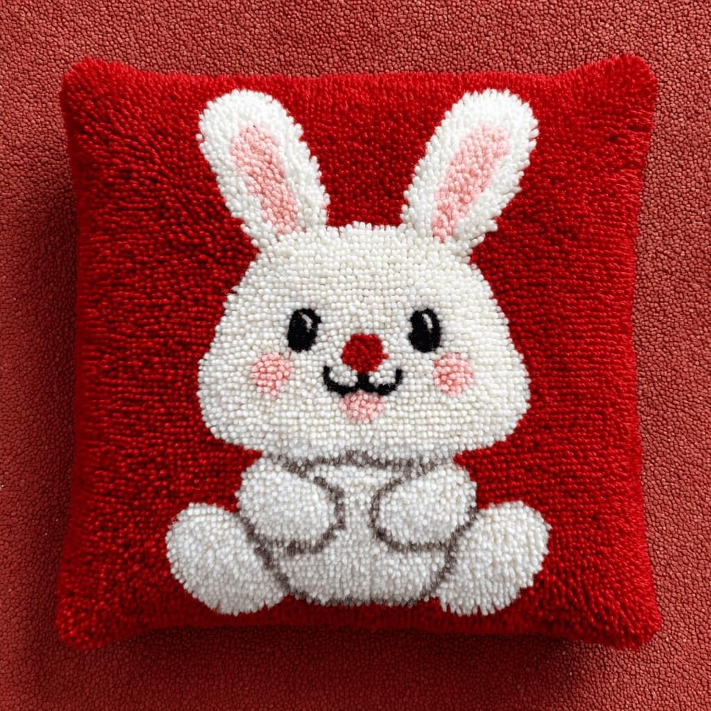 AxiangziK Latch Hook Cushion Kits,Rabbit DIY Needlework Pillow Cover Cushion Rug Making Kit,17X17Inch Handmade Embroidery Kits, Decorative Throw Pillow Cover for Sofa Cushions, Bedroom Decor