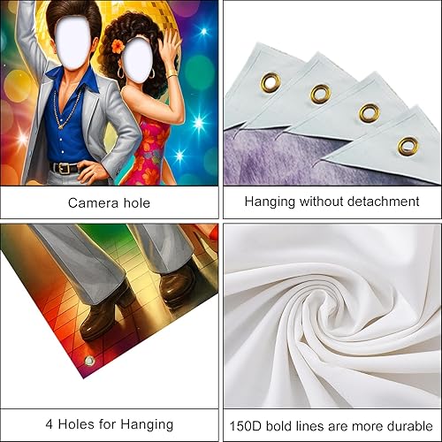 Miniatura 5 de Cartel de puerta de fotos de baile de discoteca retro para fiesta, telón de fondo de fiesta de los años 70 y 80, bola de espejo dorada para parejas,