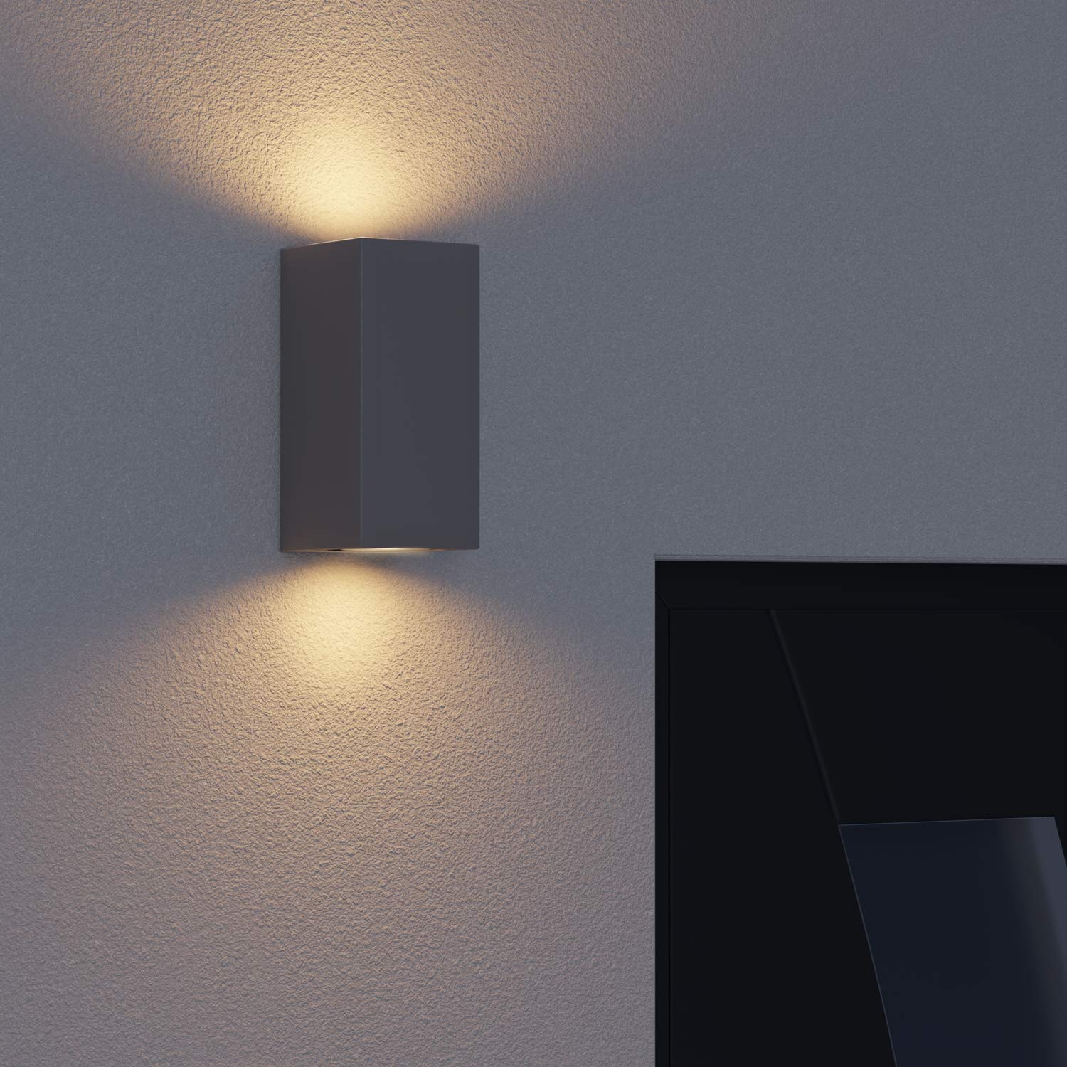 ledscom.de 4x Wandleuchte ALSE für außen, IP54, Up-/Downlight, grau matt, eckig, 2x GU10 max. 35W