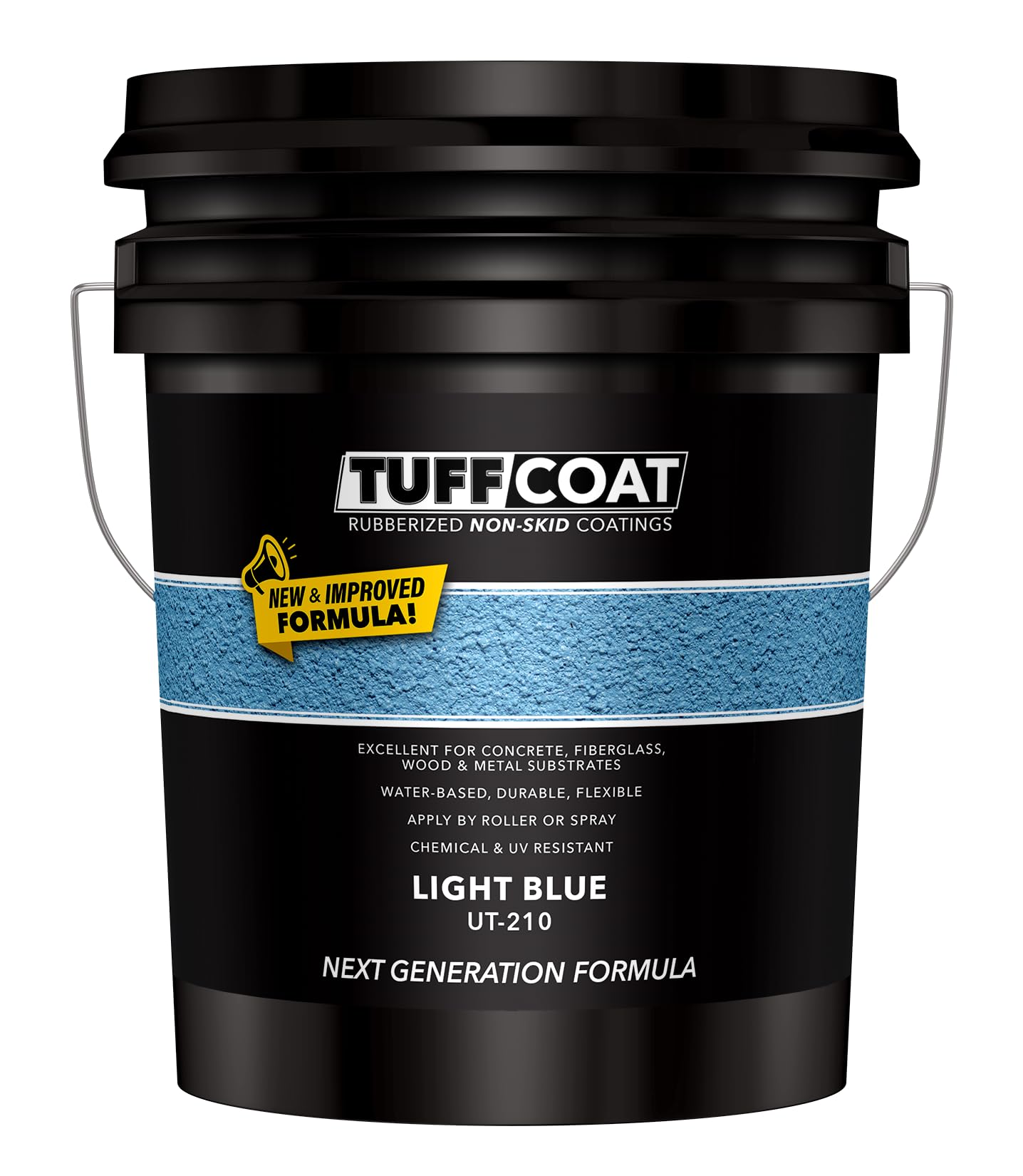 Tuff Coat Medium Texture Rubberized Non-Skid Deck Coating – Textured Non-Slip Safety Surface for Pool Decks, Docks, Boat Ramps, Patios, Walkways &amp; High-Traffic Areas (UT-210 Light Blue-5-gallon)