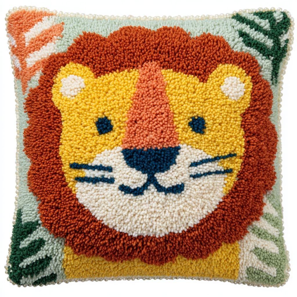 Taxpy Latch Hook Kits, Animal Lion Cushion Craft Kits Pillow Cover Making Crochet Pre Printed Canvas Needlework Latch Hook Cushion Cover Kits,43x43cm
