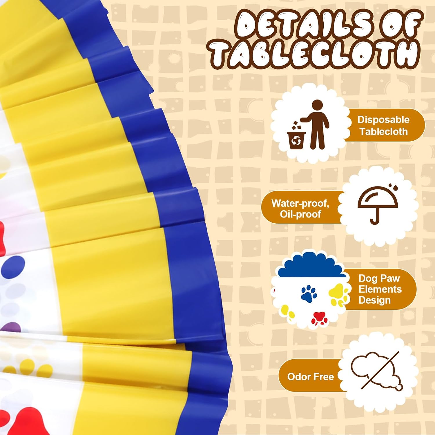 Newwiee 3 Pcs Puppy Paw Print Tablecloth Plastic Disposable Colorful Table Cover Dog Table Cloth 108 x 51'' Paw Print Party Supplies for Dog Pet Themed Party Decorations Favors (Red, Yellow, Blue)