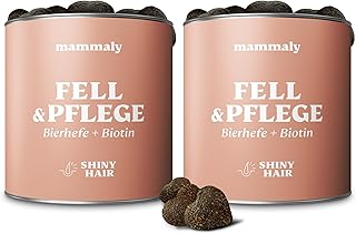 Fellpflege Leckerlis Hund mit Bierhefe & Biotin 325g (2X Dosen) - Shiny Hair von mammaly - Snacks gegen Haarausfall & Juckreiz Hunde mit Probiotika – Vitamin Komplex (C, E, D3, Beta-Carotin, Zink)