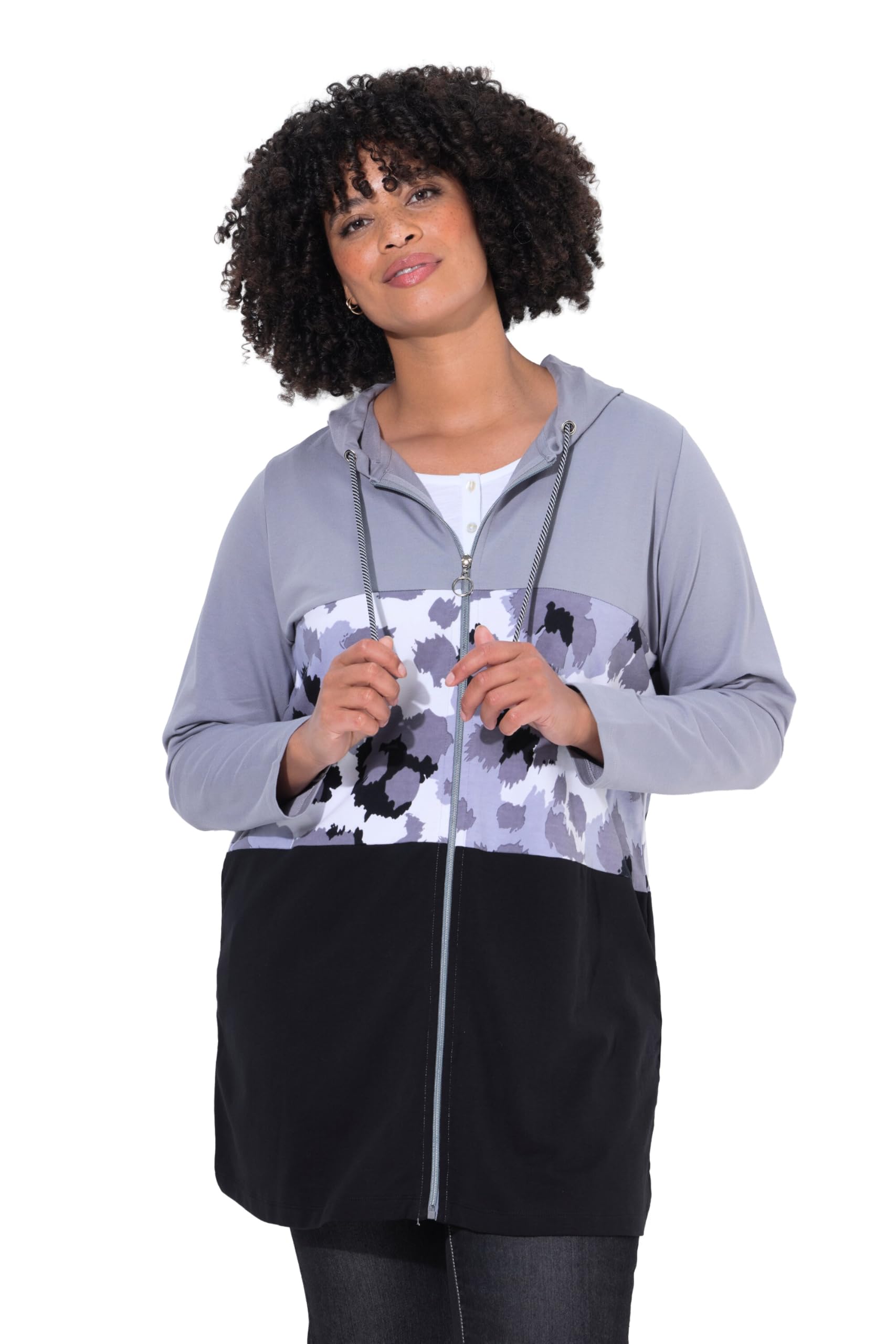 Angel of Style Damen große Größen Übergrößen Plus Size Long-Sweatjacke, A-Linie, Leo-Streifen, Rücken-Wording 843656