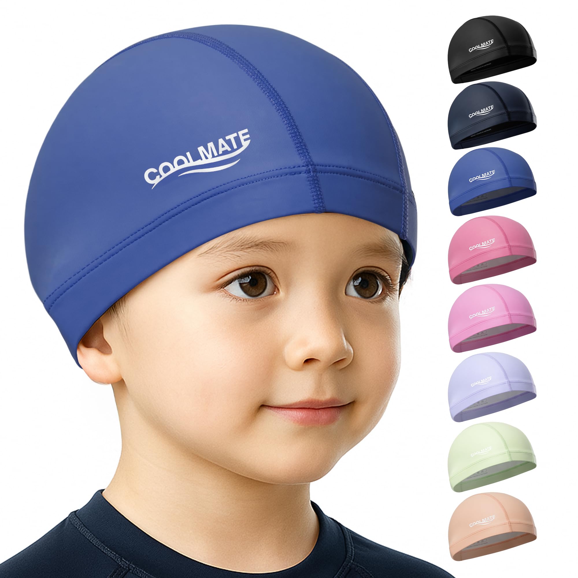 COOLMATE Fabric Swim Cap for Adult Women Men Kid 3 4 6 8 14 16, Silicone Water Resistant Layer, Cloth Swim Cap Gifts for Swimmers, Lightweight for Pool, Lap Swimming (1 pc) (Dark Blue, XS)