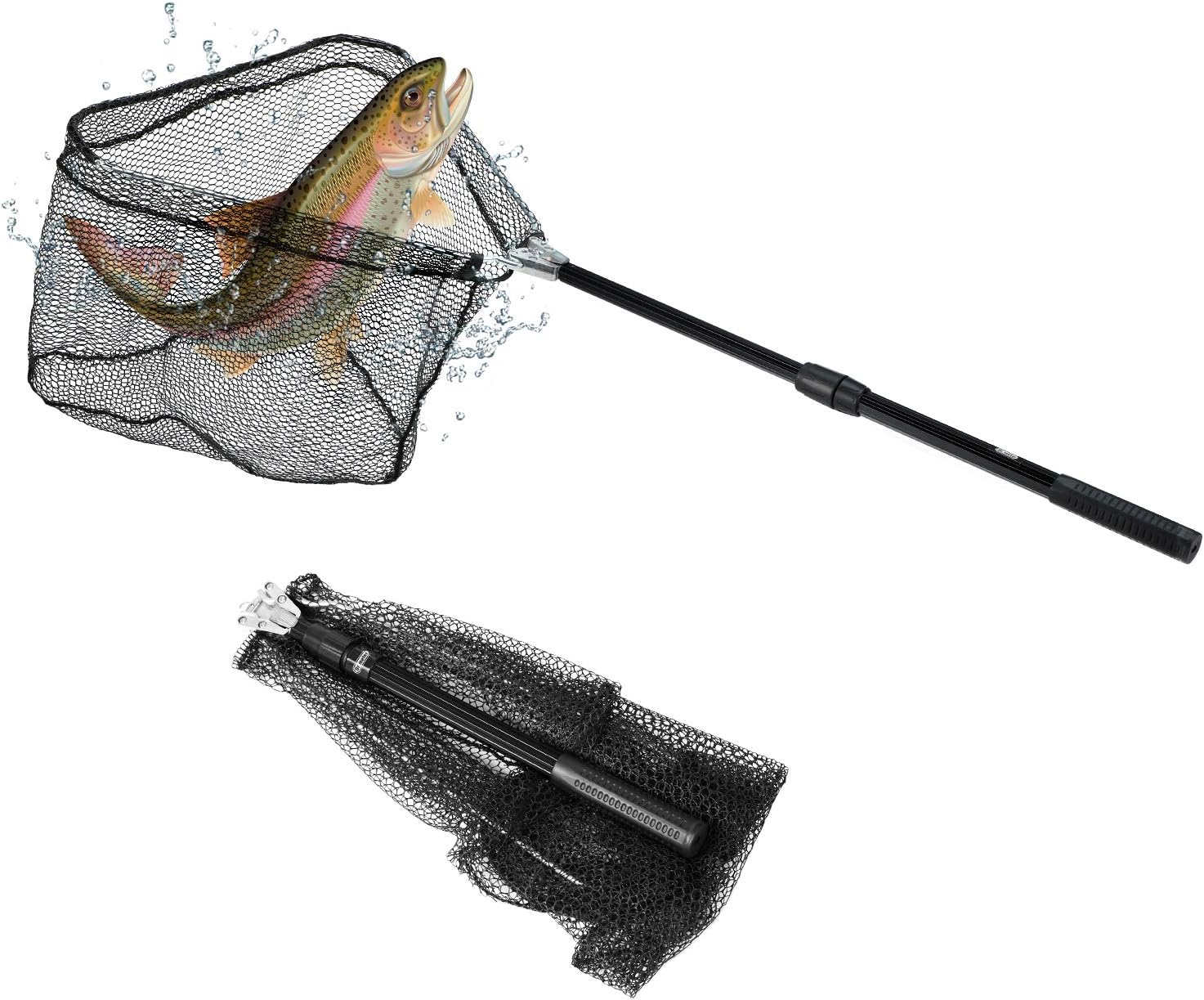 Fishing Net, Dr.meter Foldable Fish Landing Net for Freshwater or Saltwater with Telescopic Pole Handle and Robust Nylon Mesh, for Kids and Adults Safe Fish Catching and Releasing, Extend to 40 inch