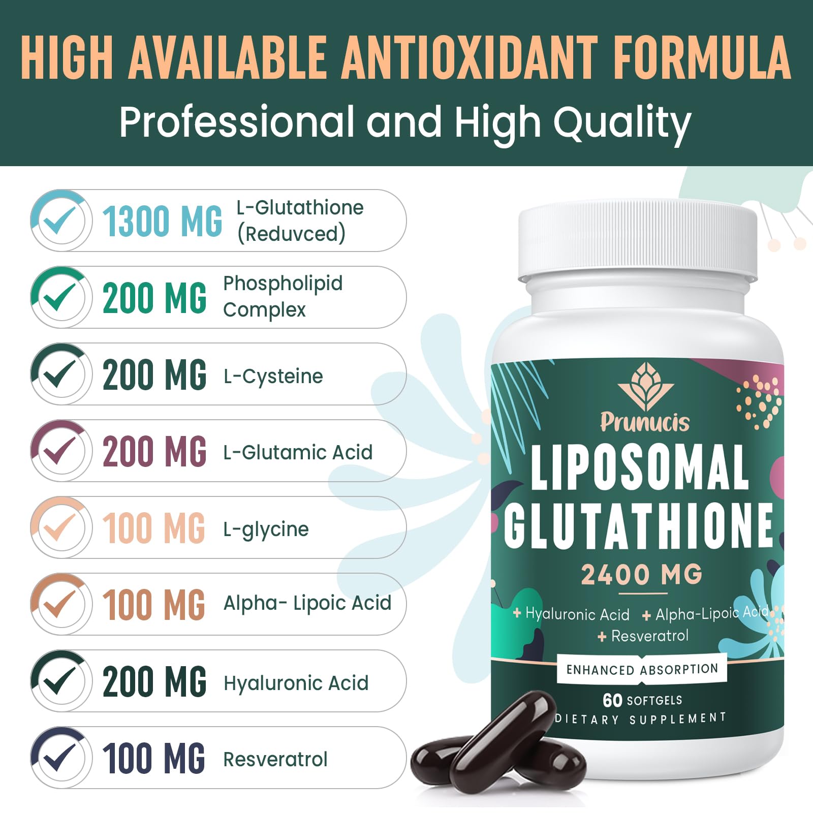 Amazon.com: GlutioneMax 8-in-1 Liposomal Glutathione 2400 MG, High Absorption Antioxidant Formula – with Hyaluronic Acid, Alpha-Lipoic Acid, Resveratrol