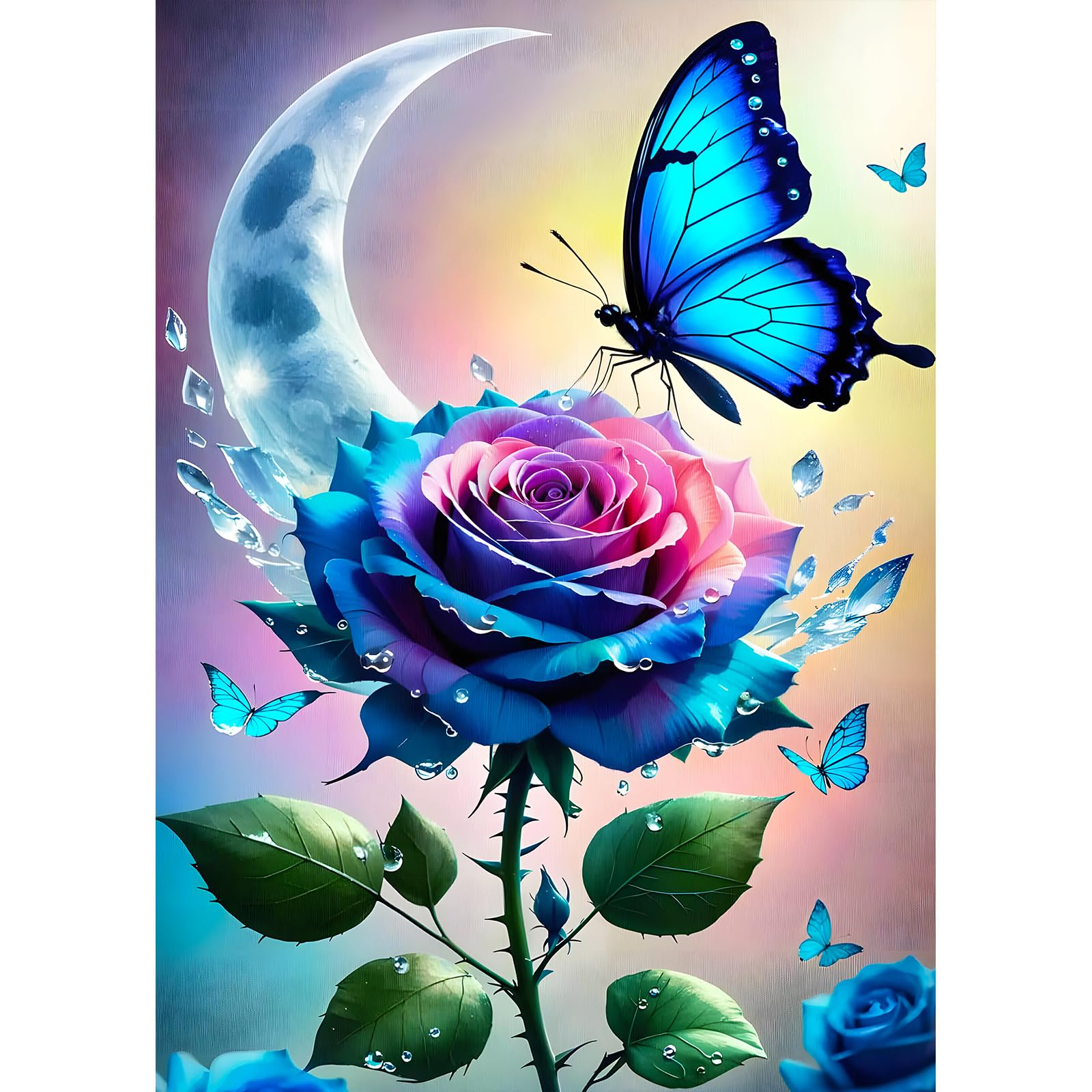 DPHERO Gradient Rose Diamond Painting Kits for Beginners Adults,5D DIY Butterfly Diamond Art Kits,Round Full Drill Crescent Moon Art Crafts,DIY Painting by Numbers for Home Wall Decor 12x16 inch — image 1