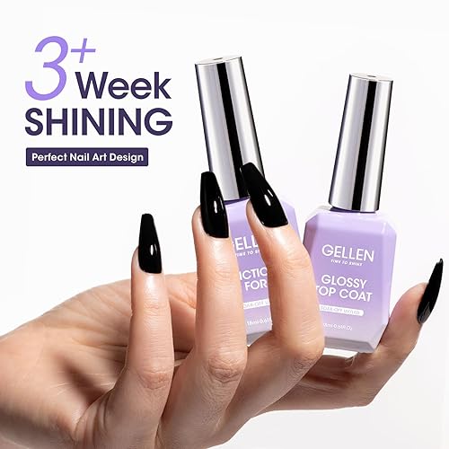 Miniatura 7 de Gellen Gel constructor para uñas y capa superior de gel, 2 unidades de 0.6 fl oz de gel constructor de uñas y esmalte de gel brillante, capa