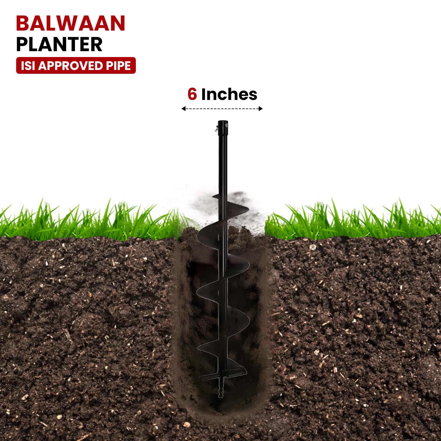 BALWAAN Krishi 6-Inch Single Spiral Earth Auger Drill Planter | 15 cm/152 mm Post Hole Digger for Garden & Agricultural Use - Image 4 thumbnail