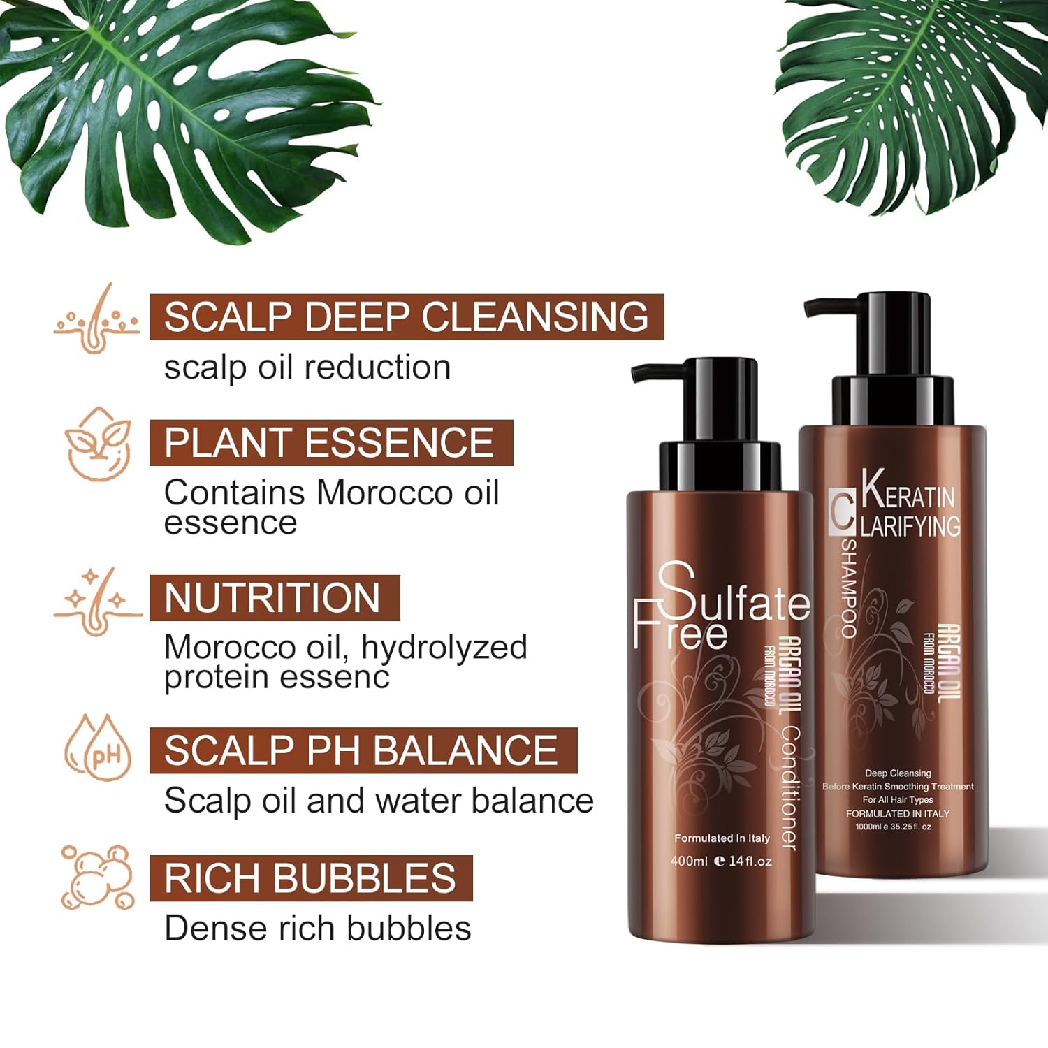 Moisturizing Organic Sulfate Free Moroccan Argan Oil Shampoo and Conditioner Set - Smooth Shampoo and Conditioner Sets,Color Safe Treatment, Repairing For Dry, Damaged, Frizzy - Image 3