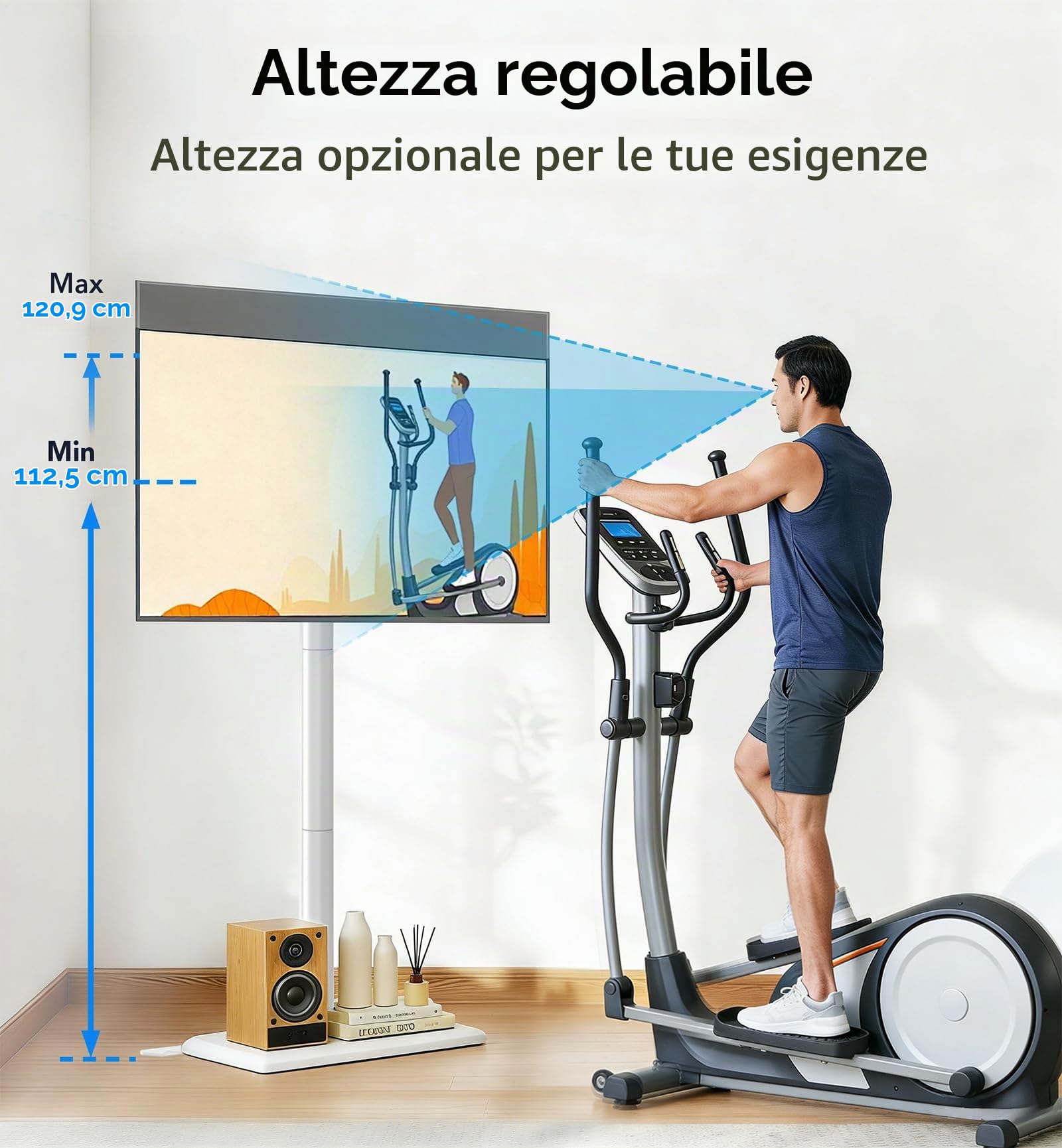 AX WABER Supporto TV da pavimento con staffa per televisori da 26-55 pollici fino a 77 libbre, supporto TV inclinabile e girevole regolabile in altezza con base in legno, bianco