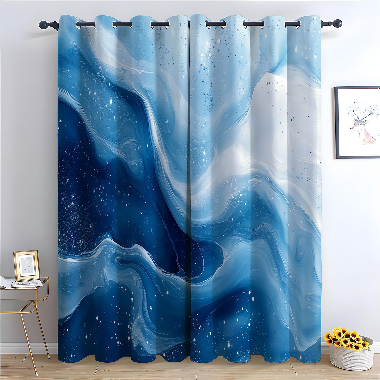 WQBQKKX Plants Curtains Geometric Bohemian Flower Plant Print Thermal Insulated Window Drapes, Botanical Art Window Treatments-52 W x 84" L (Pack of 2)