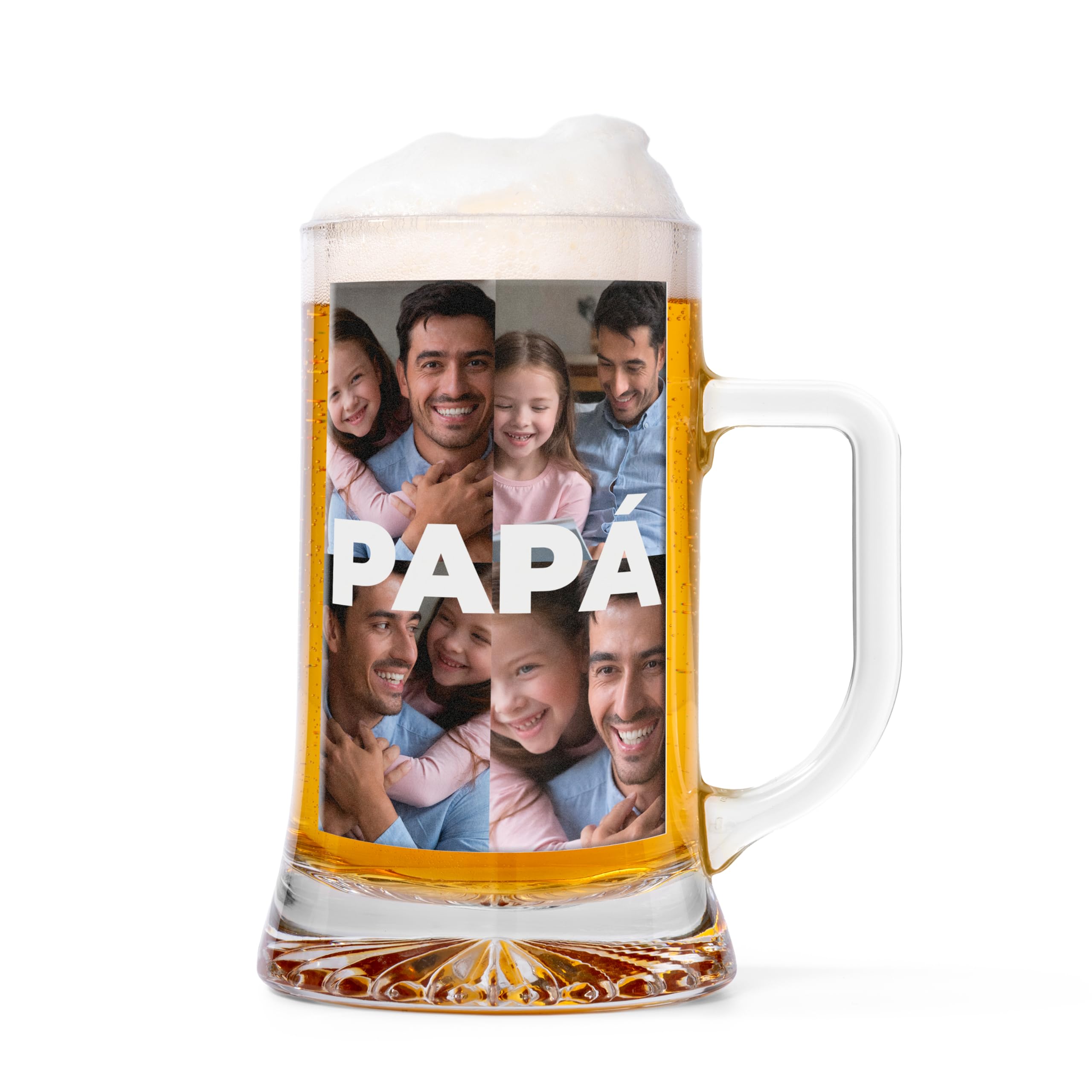 Jarra de Cerveza Personalizada con 4 Fotos y Texto – Jarra de Cristal Personalizada para Mamá, Papá o Pareja – Regalo Original para Cumpleaños, Día del Padre y Día de la Madre