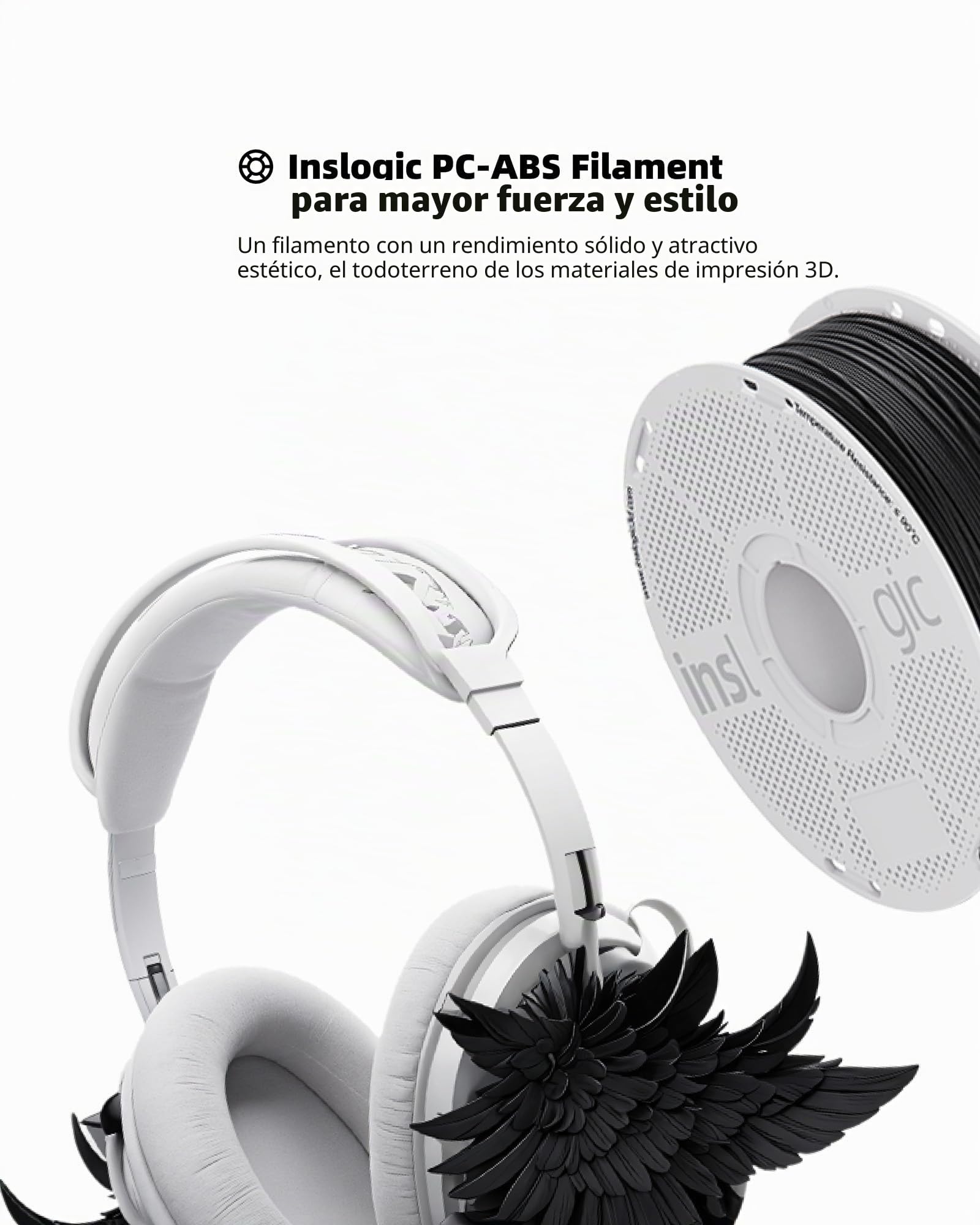 Inslogic Pre-secado PC-ABS Filamento 1.75mm 1kg, Resistente y Resistente al Calor Filamento PC Impresora 3D, Mezcla de Filamento Policarbonato con ABS, Blanco