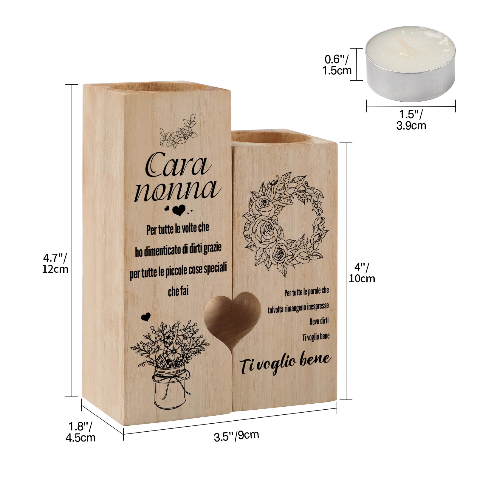 Regalo Nonna, Regali per la Nonna Candelabro a Forma di Cuore, Regalo Nonna Compleanno, Idee Regalo Nonna, Regali di Natale per la Nonna per la festa della mamma
