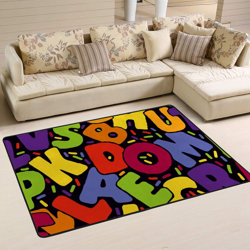 Tapis alphabet Ruchen en velours corail coloré pour chambre enfant 60x39 pouces
