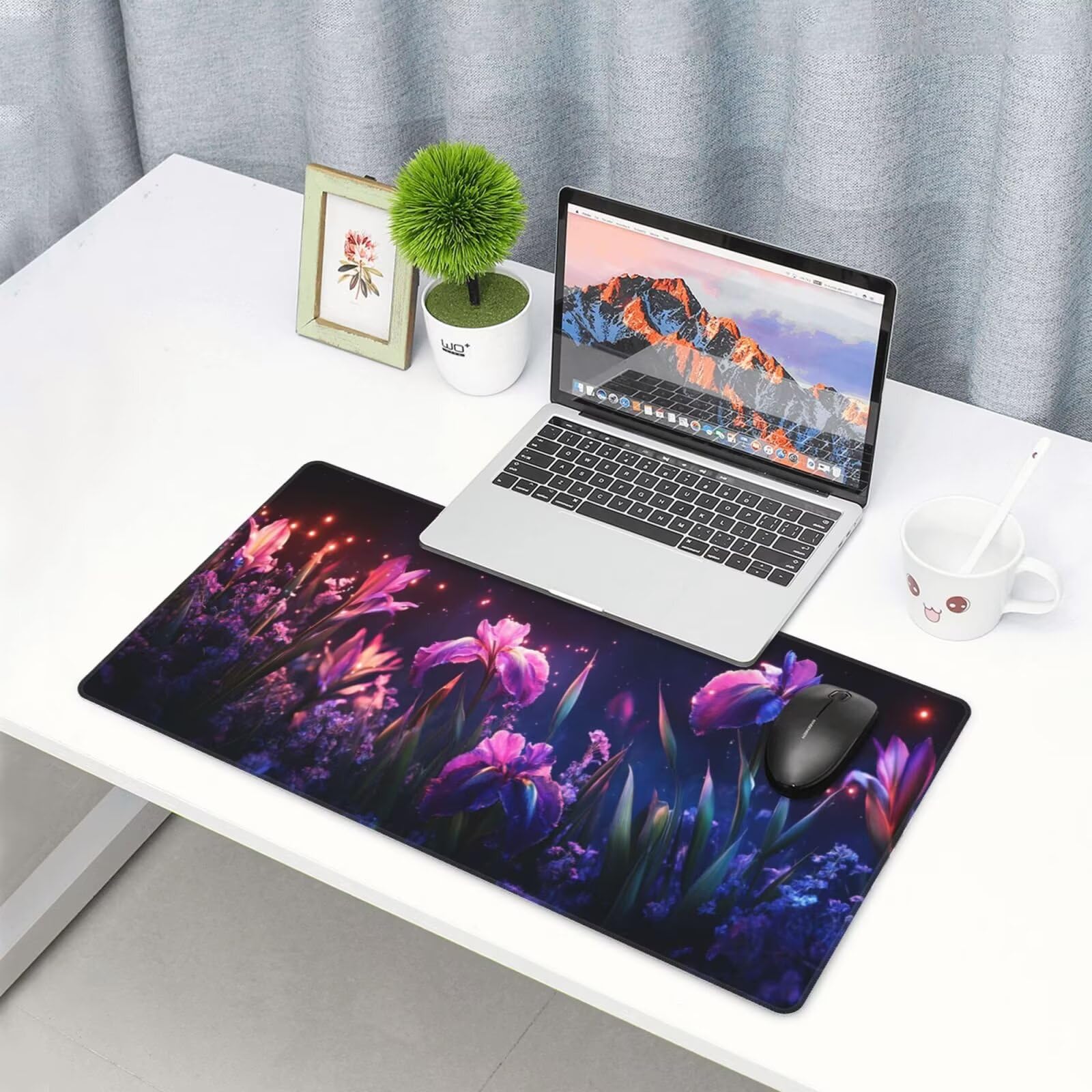Fioletowa podkładka pod mysz XXL kwiat mata na biurko 1600 x 800 x 3 mm zmywalna podkładka do gier na laptopa, z antypoślizgową gumową podstawą do gier, komputera, personelu biurowego Y19