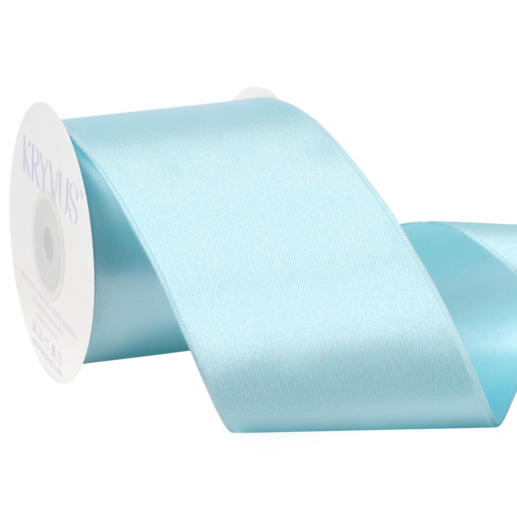 Kryvus Light Blue Satin Wired Ribbon, 63mm X Continuous 9M Luxury Double Faced Satin Wire Edge Ribbon for Gift Wrapping, Wreaths, Flower Bouquet, Wedding Decorations, Home Decor