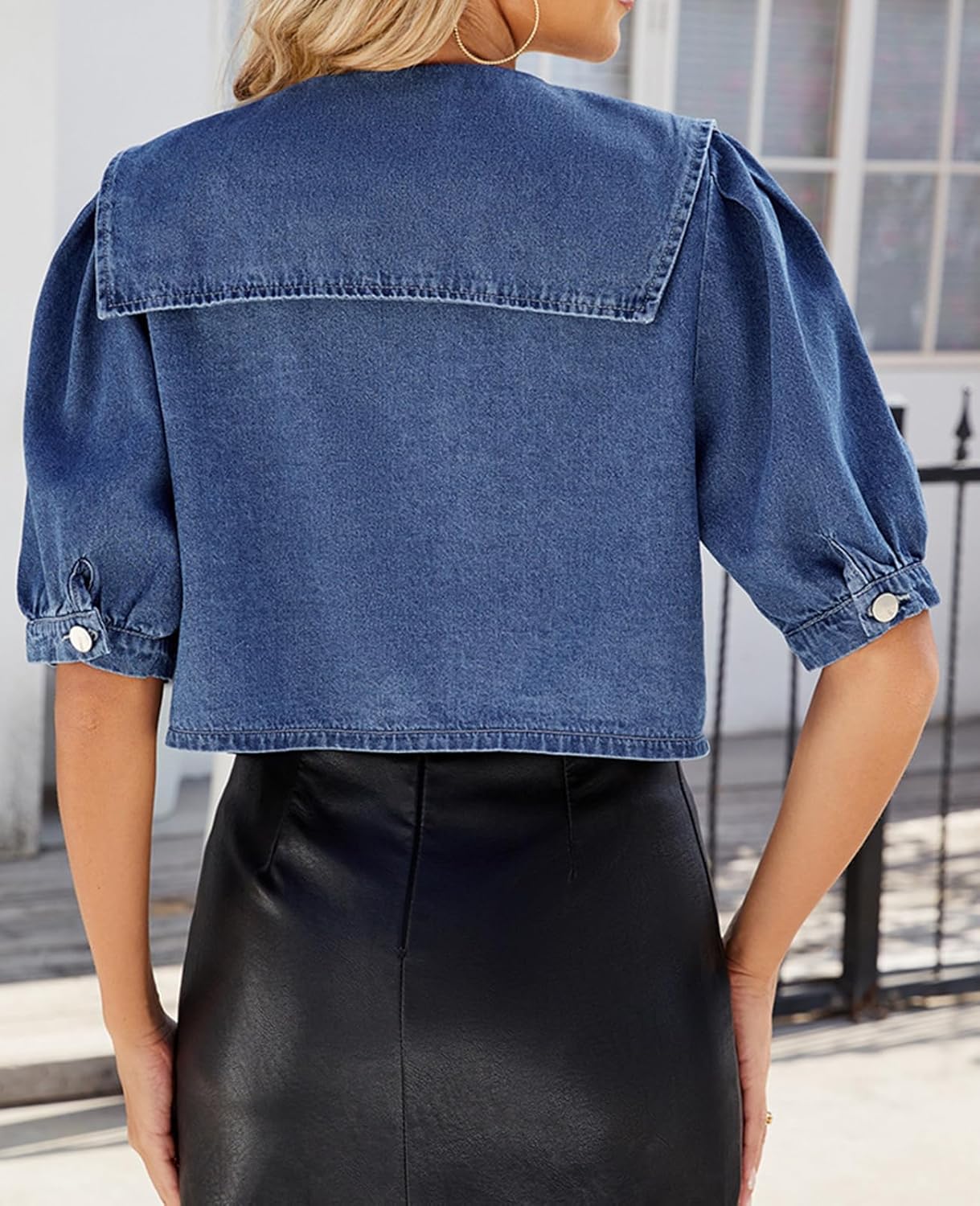 Women's Cropped Denim Jackets Short Sleeve Button Down Casual Jean Jackets - Image 5