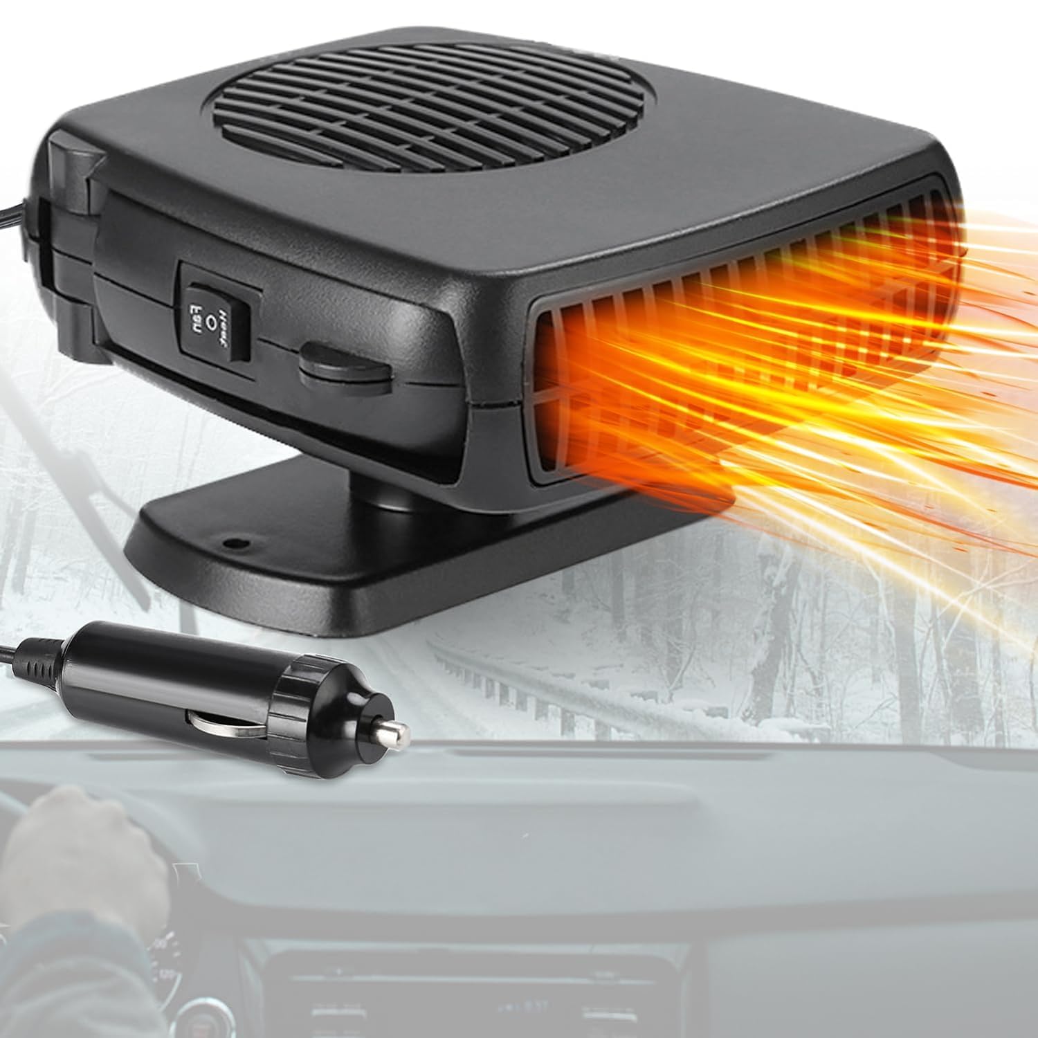 Leaflai12V 150W Car Heater,2 in 1 Cooling & Heating Fan Vehicle Electronic Air Cooler 12V Handheld Automobile Fan Into Cigarette Lighter