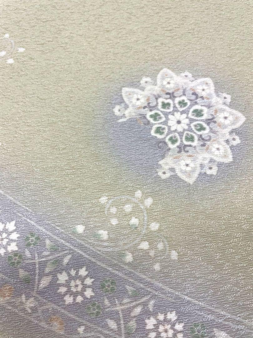 Amazon.co.jp: 付け下 青柳 手描 金彩 紋意匠 白橡色 正絹 反物 管理  