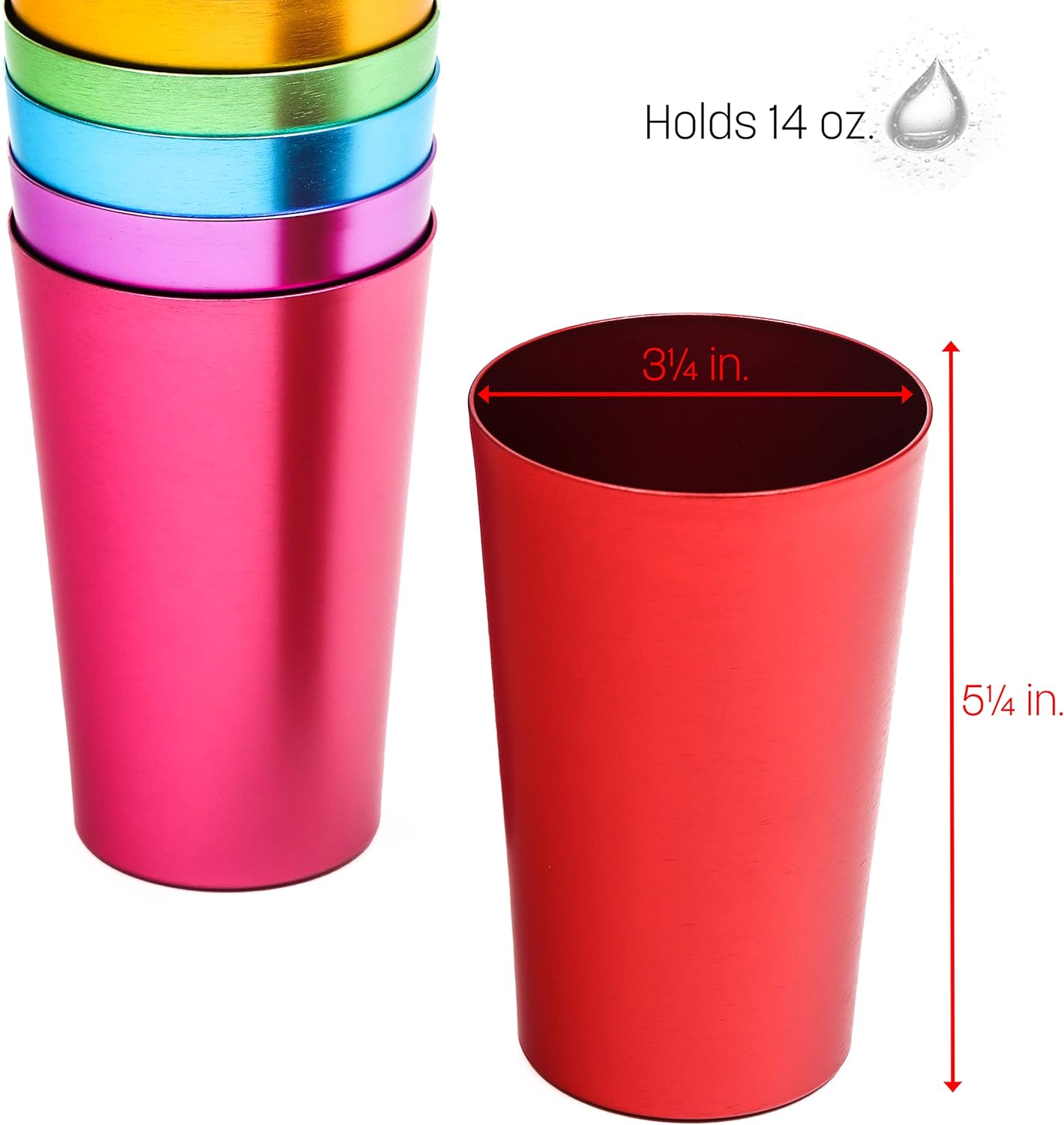 Retro Aluminum Tumblers - 6 cups - 14oz - By Trademark Innovations (Assorted Colors) - Image 3