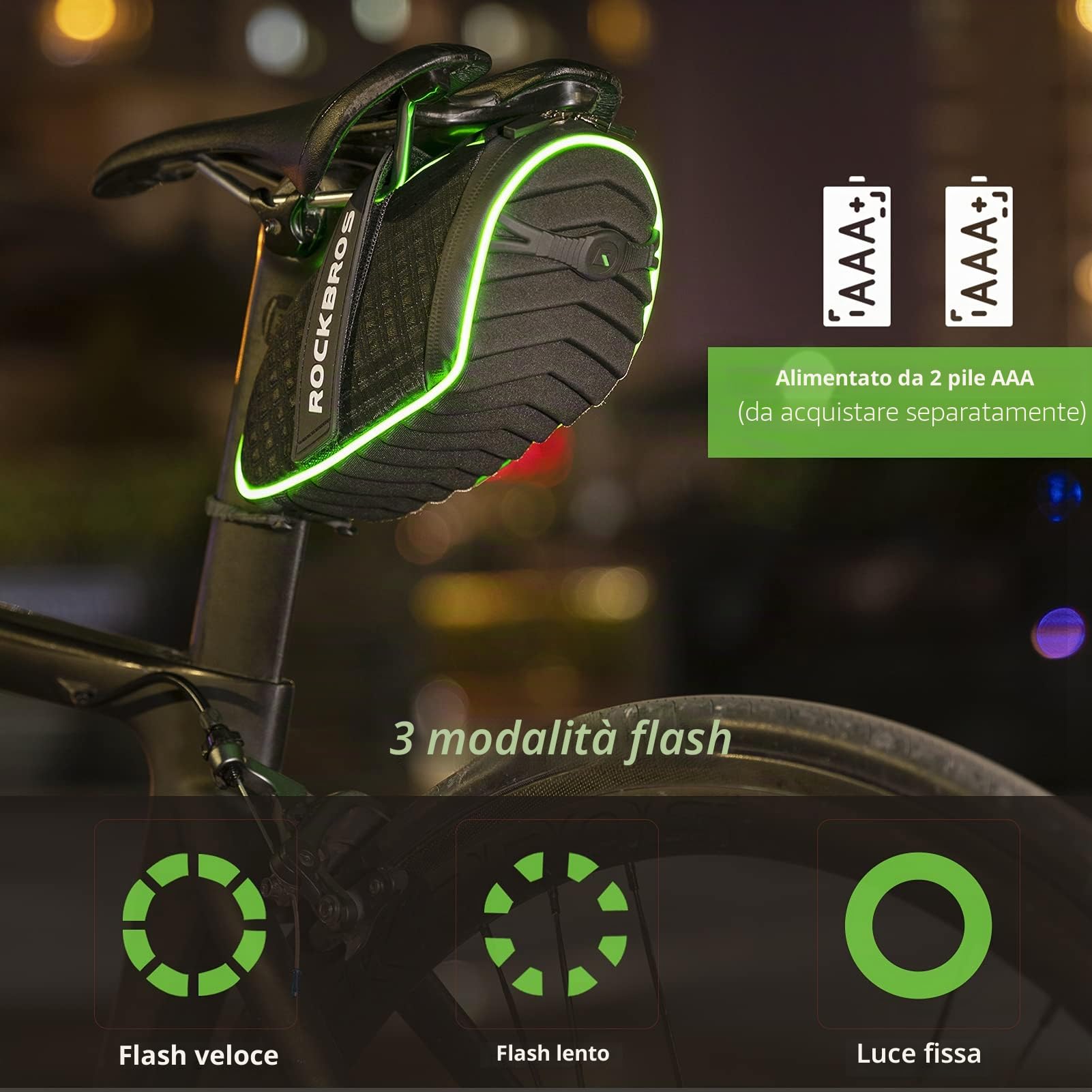 ROCKBROS Borsa da Sella Bici, Borsa Sottosella per MTB Bicicletta, Design Originale con Luci Fluorescenti, Grande Capacità 1L, Accessori Bici