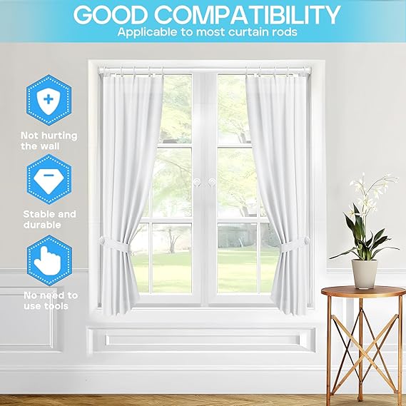 Spring Tension Curtain Rod 32-76 inch, Adjustable Expandable Tension Curtain Rod No Drilling, Tension rods for Window Doorway Kitchen Curtain, White