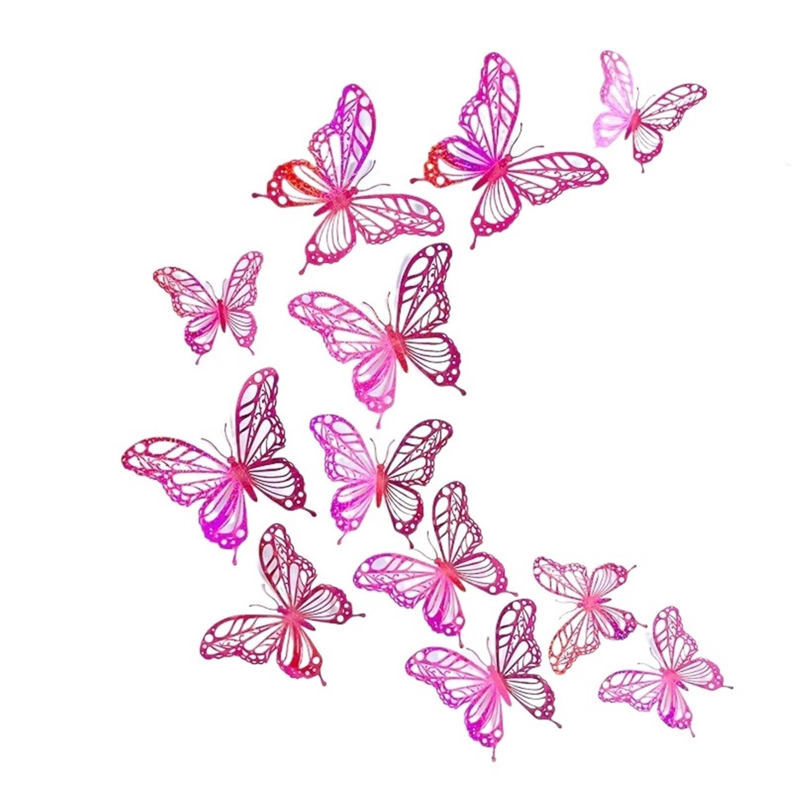 12Pcs 3D Effect Butterflies Wall Stickers Beautiful Colorful Butterfly For Kids Room Living Decals Home Decoration(Rose Red Spot)