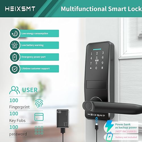 Miniatura 6 de HEIXSMT Cerradura de puerta inteligente con asa, cerradura de puerta de entrada sin llave, cerradura de puerta con teclado, cerradura de puerta de