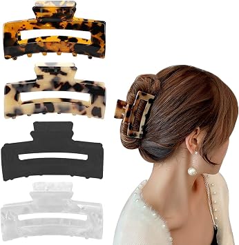 Hair Claw 4pcs Non Slip Tortoise Shell Hair Chin Clip Leopard Stylish Hair Clip Strong Hold Thick Thin Curly Hair Styling Accessories for Women Girls