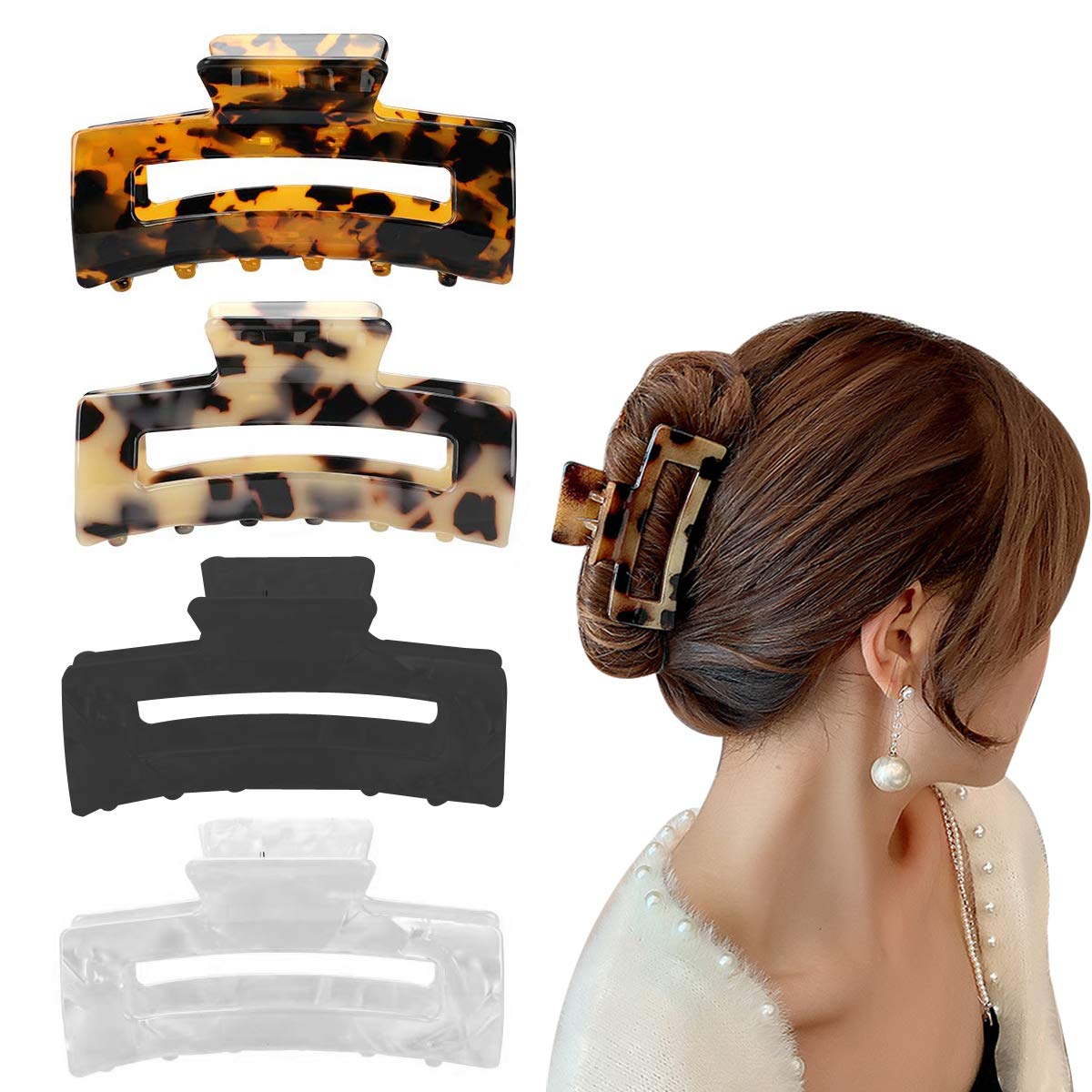Aaiffey 4PCS Hair Claw Clips, Non-Slip Tortoise Hair Jaw Clips, Leopard Stylish Hair Clamps,Strong Hold for Thick Thin Curly Hair Styling Accessories for Women Girls : Beauty & Personal Care