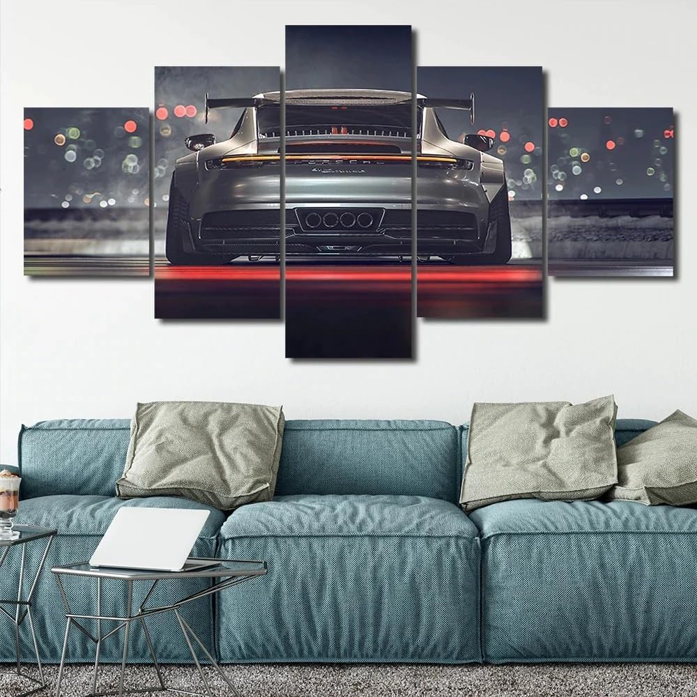 AZBESCZ Cuadros Pared Lienzo Porsch 911 GT3 Coche Deportivo Arte de Pared 5 Piezas Cuadros Decoración Salón Modernos para Dormitorios