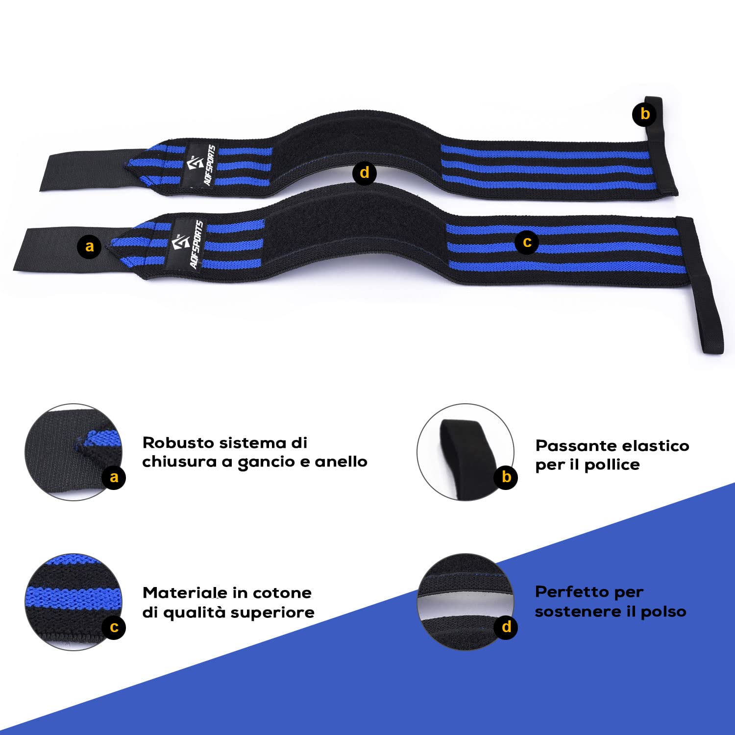 AQF Polsiere Palestra (Set) - IPL USPA Approvato 45cm Polsini Palestra, Gym e Fasce Sollevamento Pesi - Accessori Fitness Tutore Polso con Pollice Loop per Bodybuilding
