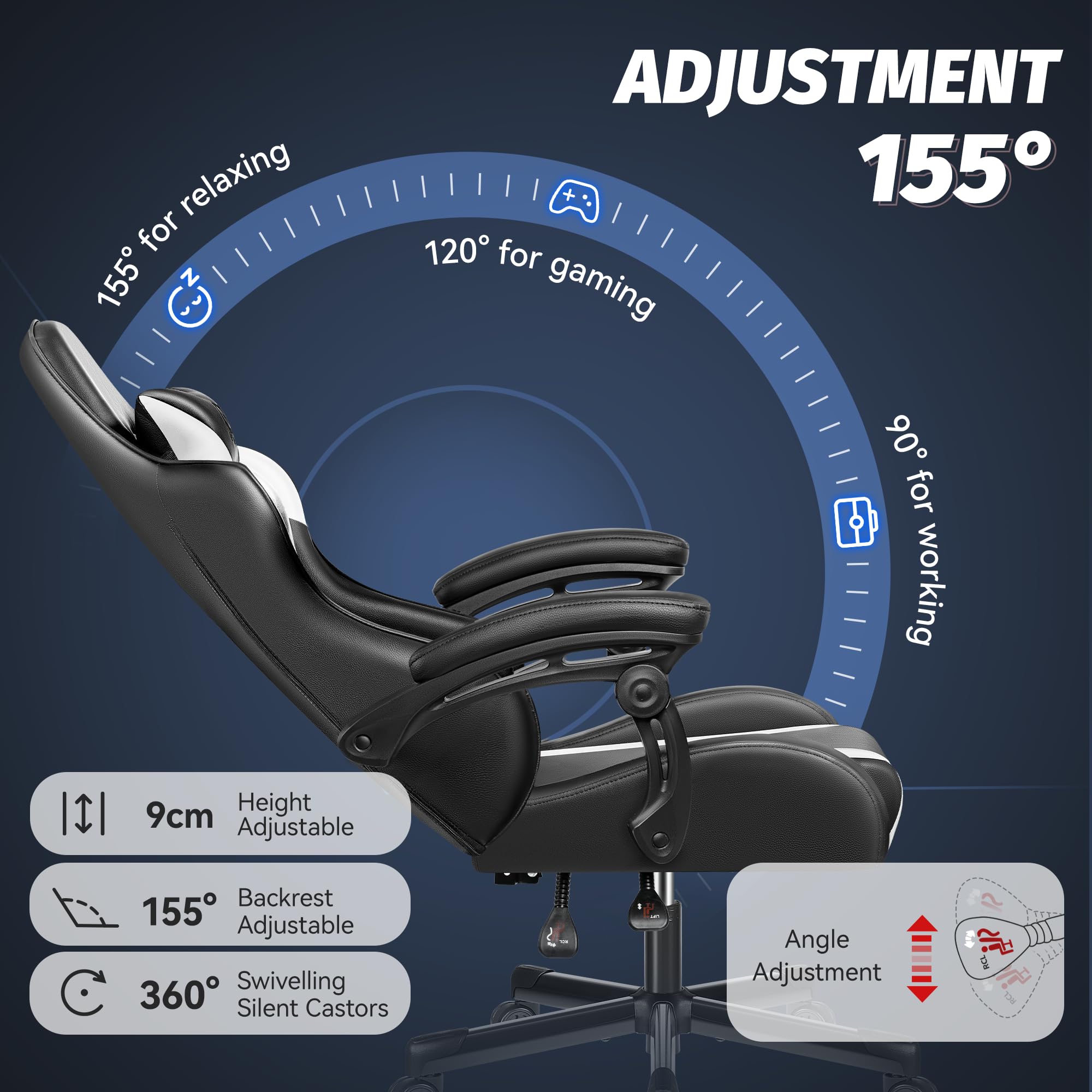 OneGame Sedia Gaming Ergonomica, Schienale Alto Sedia da Gioco per Computer, Regolabile in Altezza, Stile Racing Gioco Ufficio con Poggiatesta Supporto Lombare, Bianco
