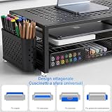 Organizer Da Scrivania, Supporto Per Monitor Con Cassetto E 2 Portapenne, Organizer Da Scrivania A 2 Ripiani Per Schermo E Laptop, Supporto Da Scrivania Ergonomico Per Accessori Da Ufficio (Nero) - 3
