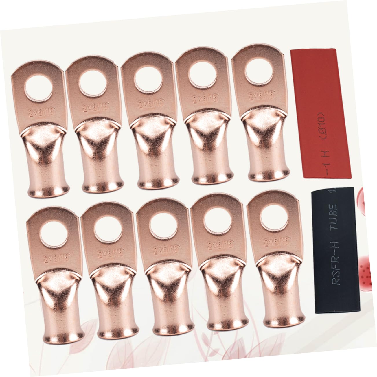 KOMBIUDA 10Pcs Heavy Duty Copper Cable Lug Connectors Kit with Heat Shrink Tubes Crimp Ring Terminals for Electrical Wiring Automotive and Household Applications