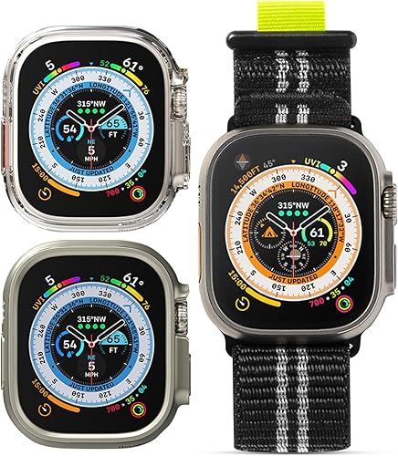 Ringke Funda delgada compatible con Apple Watch Ultra transparente + gris + correa deportiva compatible con Apple Watch Ultra negra