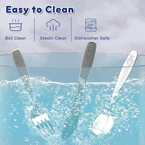 Miniatura 5 de Lehoo Castle Juego de cubiertos de acero inoxidable para niños, tenedores, cucharas y cuchillos, 6 piezas (colección espacial)