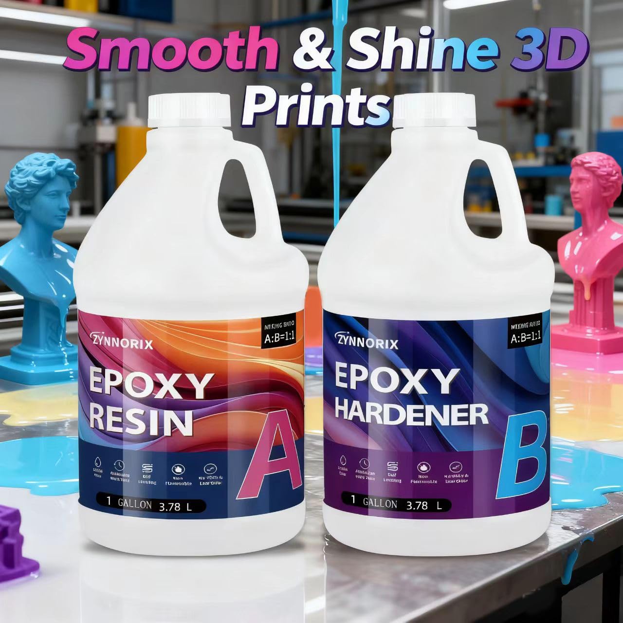 Resin Epoxy 2 Gallon,3×UV Resistant,Self Levefing, Best for DIY, Art, River Table, Wood, Flower, Molds Casting,Crystal Clear Epoxy Resin - for Beginners & Pros