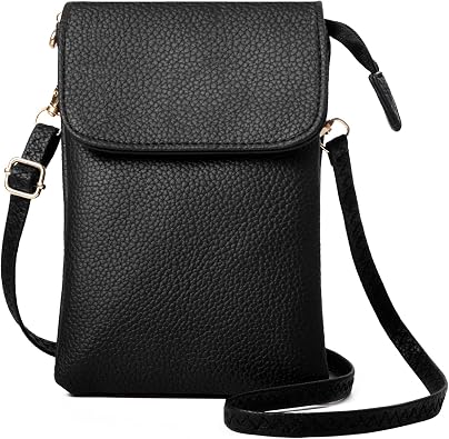 WITERY Vegan Leather Purse for Women Small Crossbody Bags Cell Phone Purse Wallet with Adjustable Strap Black Travel Purse