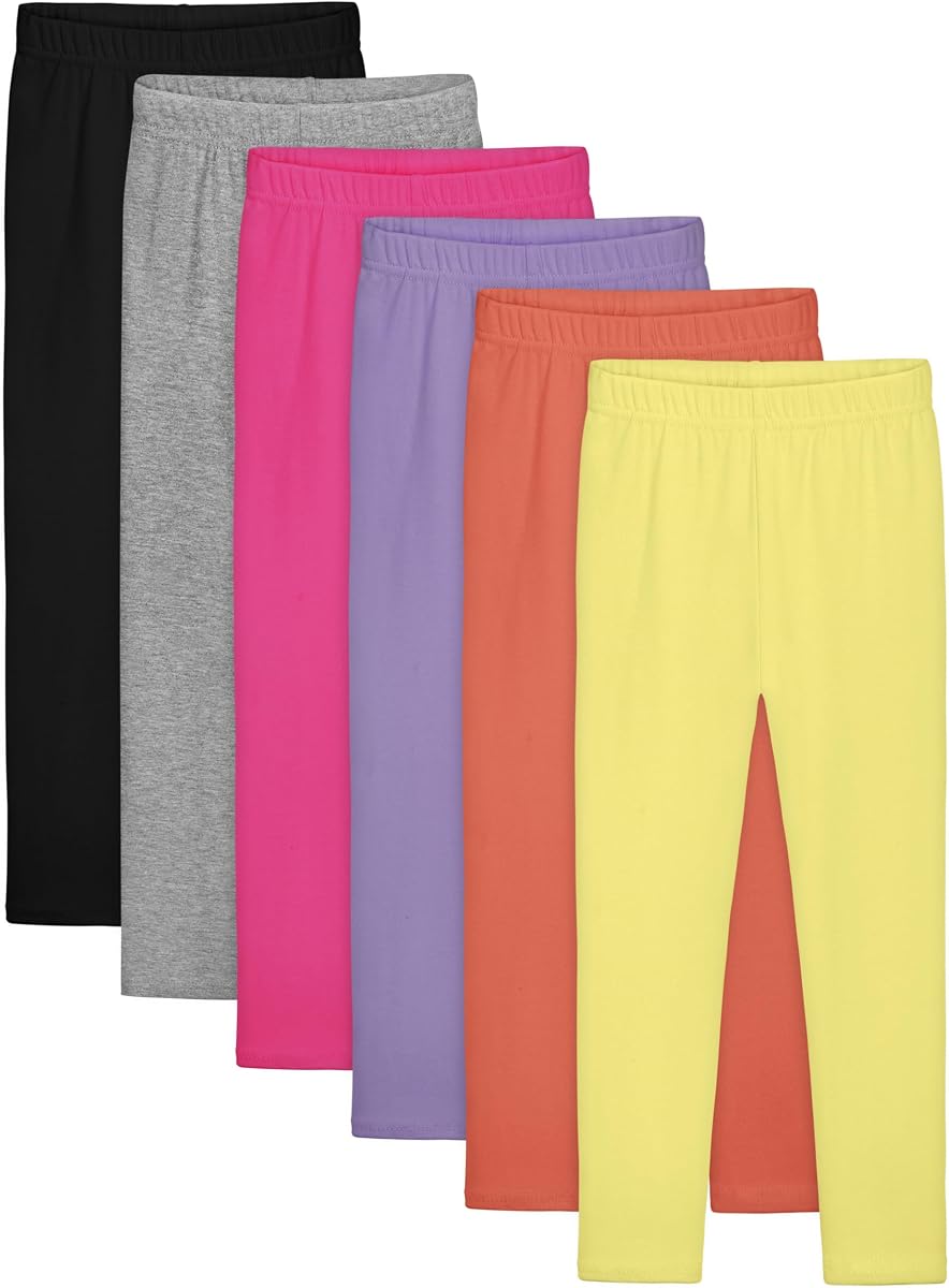 Resinta 6 Pack Girls Cotton Leggings Kids Pull On Leggings Elastic Waistband Stretchy Full Length Footless Soft Tights Pants