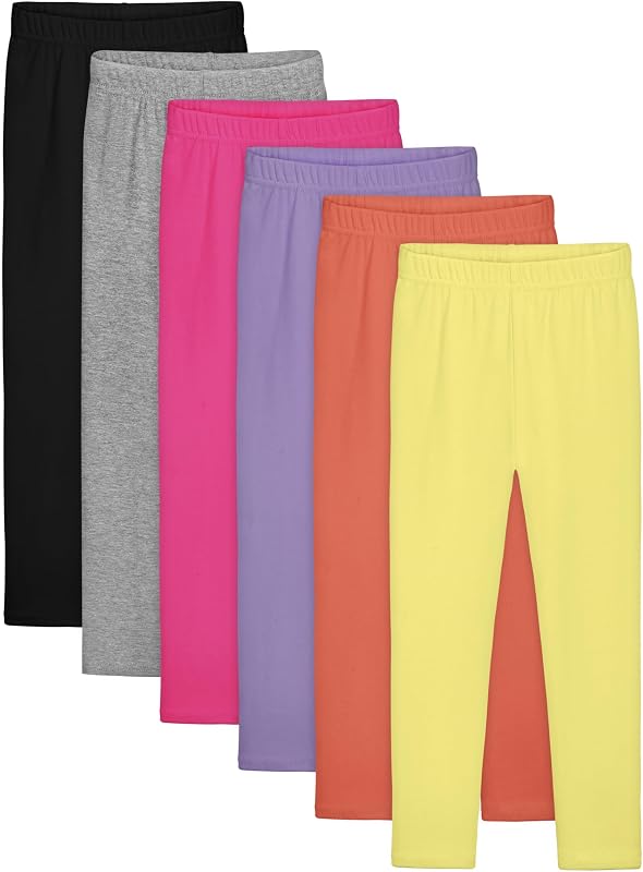 Resinta 6 Pack Girls Cotton Leggings Kids Pull On Leggings Elastic Waistband Stretchy Full Length Footless Soft Tights Pants