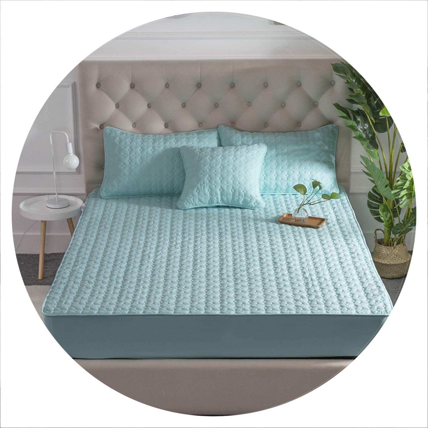 Gooding life 200x220x25cm 100% Cotton Jacquard Mattress Topper Bed Mattress Cover Colchao Breathable Mattress Pad for Matress Protector,Green 08,180x200x25cm