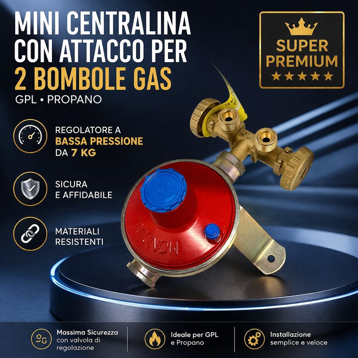 Mini Centralina GPL 2 Bombole 7Kg/h Regolatore Gas Bassa Pressione 30 mbar Valvole Sicurezza