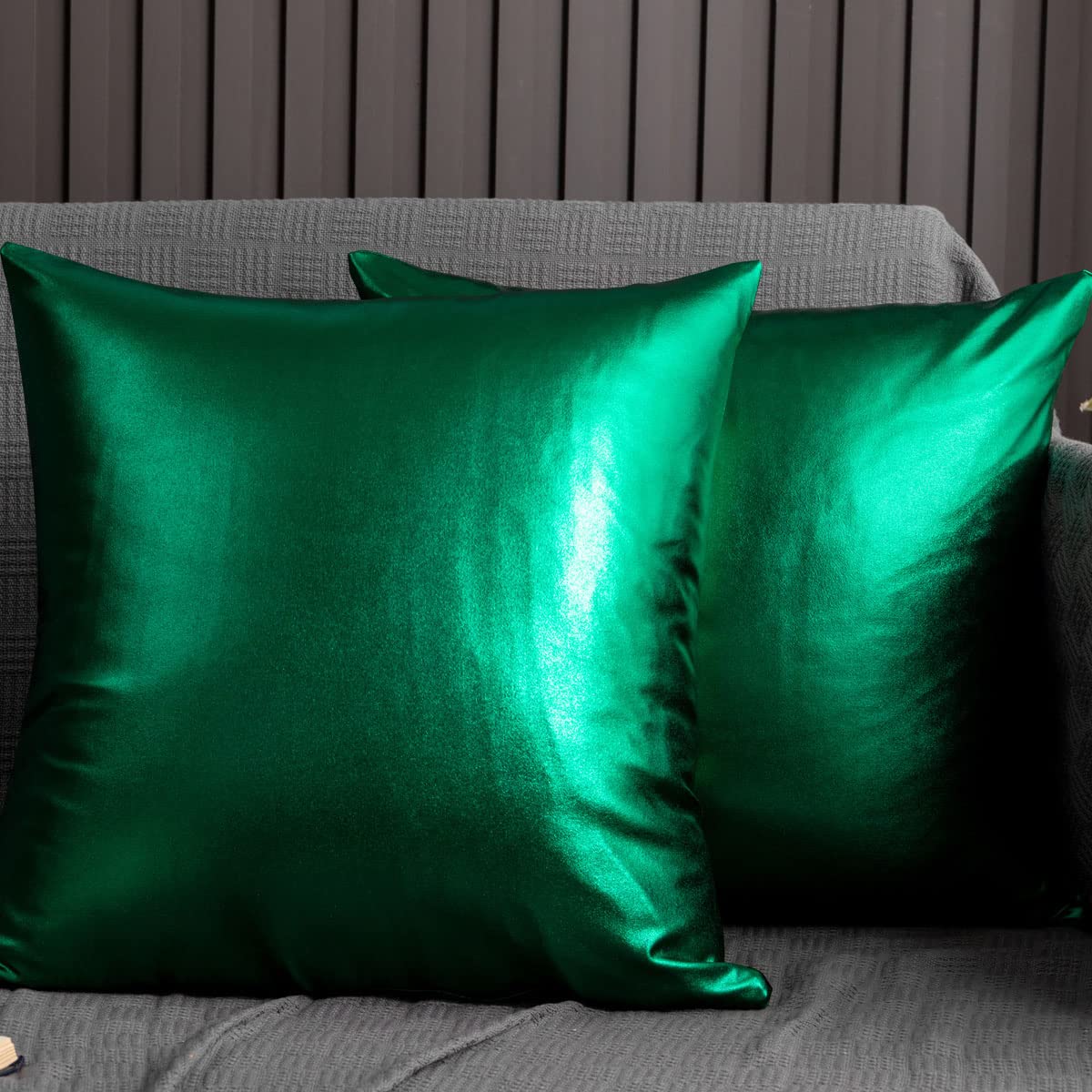 Dark Green Pillow Covers,Green Throw Pillows Pack of 2,Emerald Green Pillows Handmade Pillowcase with Hidden Zipper,Emerald Green Throw Pillow Covers 18''x18''(Grass Green) — image 1