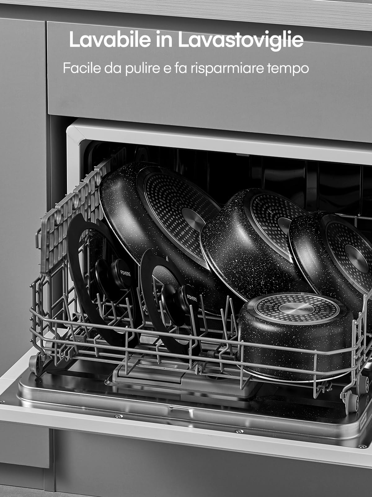 FOHERE Set di Pentole e Padelle da 8 Pezzi con 2 Manici Amovibili e 2 Coperchi, Padella 20/28cm, Casseruola 16/20cm, Antiaderenti di Pentole, Alluminio, Adatto Induzione,Lavastoviglie, Gas e Forno