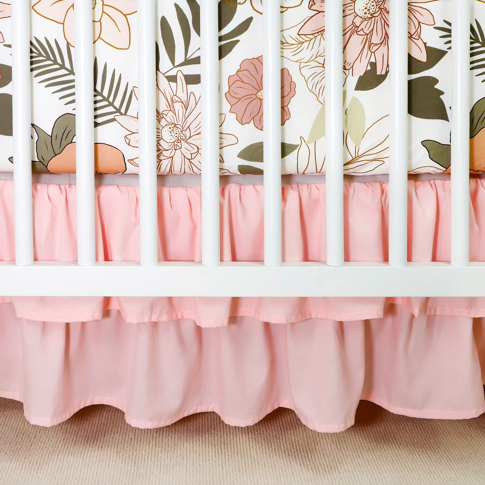 Parure Lit Bébé HNHUAMING 4 Pièces - Couette Drap Jupe Berceau Fleuri