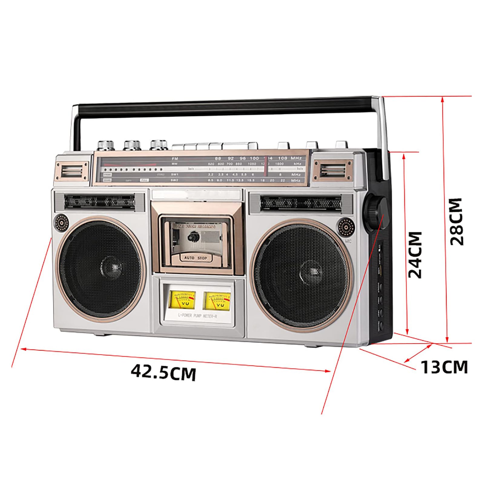 Przenośny magnetofon kasetowy kaseta Boombox radio AM/FM Wbudowane głośniki stereo gniazda USB/Micro SD Aux w gniazdo słuchawkowe Konwersja kaset na USB/SD